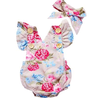 China Printing hot sale one-piece dress + summer baby lace suit headdress for sale