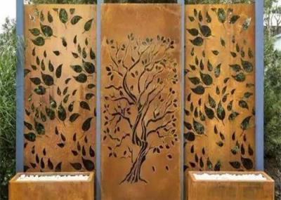 China Corten Steel Garden Ornaments Oak Tree Design , Laser Cut Fence Panels for sale