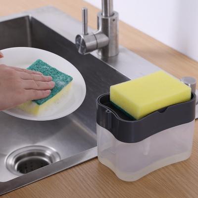 China Modern Creative Stabilized Kitchen Soap Dishwashing Liquid Supplies Sponge Brush Holder Dishwashing Liquid Box Push Type Dispenser for sale