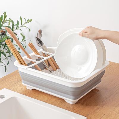 China Foldable Multifunctional Dish and Bowl Kitchen Washing Draining Sink Storage Basket Organizer Folding Folding Plastic Cutlery Rack for sale