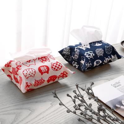 China Traditional Simple And Fresh Cotton And Linen Fabric Set Cat Tissue Box Dining Room Living Room Pumping Paper Bag for sale