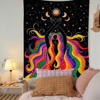 China Twill Rainbow Girl Tapestry Ins Color Hanging Cloth Living Room Bedroom Decoration Cloth for sale