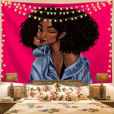 China Twill African American Female Art Hippie Bedroom Living Room Dorm Wall Tapestry for sale