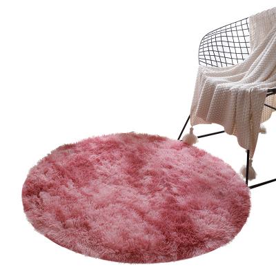 China INS Anti-Slip Modern Minimalist Tie-Dye Long Round Carpet Hair Mat Gradient Color Hanging Basket Blanket for sale