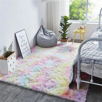 China New Nordic Minimalist Gradient Washable Tie-Dye To Carpet Long Hair Carpet Sofa Living Room Floor Mat for sale