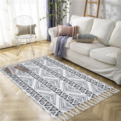 China Moroccan Statistical Institute Coffee Table Mat Striped Cotton And Linen Tassel Non-slip Carpet 60*120cm Custom for sale