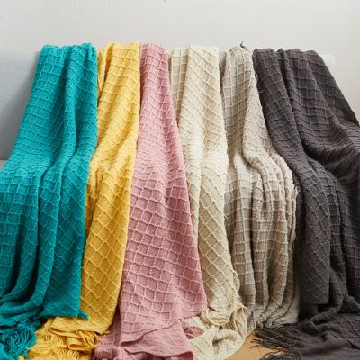 China Antique Line Blanket Anti Dust Mite Pure Color Knitted Blanket Sofa Bed End Towel Cover for sale