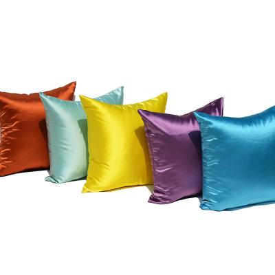 China Wholesale anti-static shiny silk cushion cover pillowcase solid color satin fabric silk pillowcase for sale