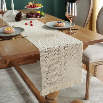 China Anti-dirty Cotton Yarn Widened American Pastoral Woven Hollow Towel Tassel Tablecloth Lace Table Runner Cabinet Cover for sale