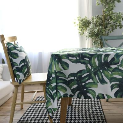 China Garden Green Monstera Polyester Cotton Tablecloth Living Room Place Coffee Table Cover Dustproof Waterproof Towel for sale