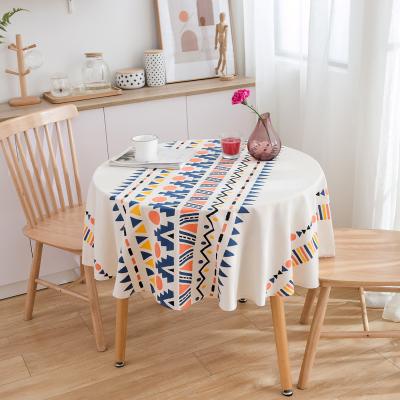 China Dustproof Ethnic Style Bohemian Cotton And Black And White Printing Linen Round Table Cloth For Living Room for sale