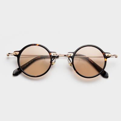 China Vintage punk eyewear round acetate flat frame sunglasses for women and men Japanese and Korean handmade sunglasses for sale