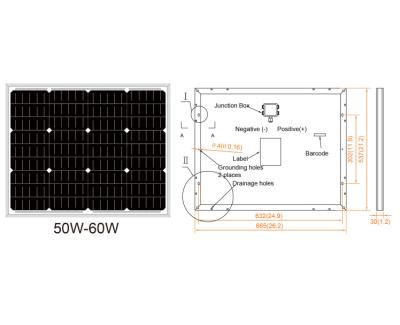 China Mono PV Modules Solar Cell Solar Panel 36 Cells 50W 60W Solar Panel Customized 156.75mmx156.75mm for sale