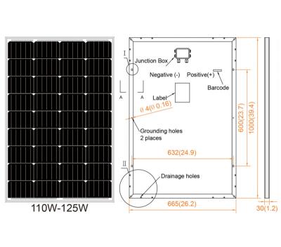 China Professional Manufacture 110W 120W Solar Cell Panel 36 Cell Customized Mono Solar Panel 156.75mmx156.75mm for sale