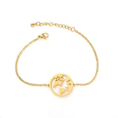 China New Arrivals FASHIONABLE Jewelry Design World Rose Gold Plated Women Adjustable Map Chain Charm 316l Stainless Steel Bracelet for sale