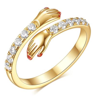 China FASHIONABLE Women Gold Plated Crystal Hug Me Hug Ring Open 925 Sterling Silver Hugging Ring for sale