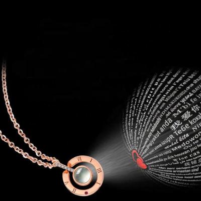 China Lead Free Crystal Rhinestone Fashion Pendant 100 Languages ​​I Love You Projection Necklace for sale