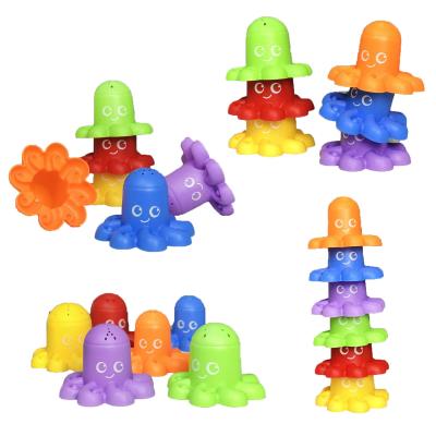 China NEW ! Hot Sale 2021 Summer Stacking Cups Baby Toys Bath Game Octopus Educational Cartoon Straw Material New Style 6pcs for sale