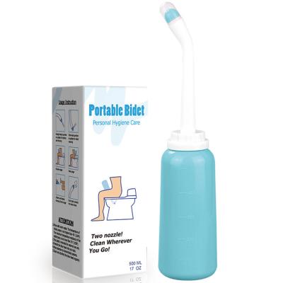 China 500ml Mini Modern Blue Portable Travel Bidet Sprayer Personal Hygiene Care Toilet Bidet Release Handheld Bottle for sale