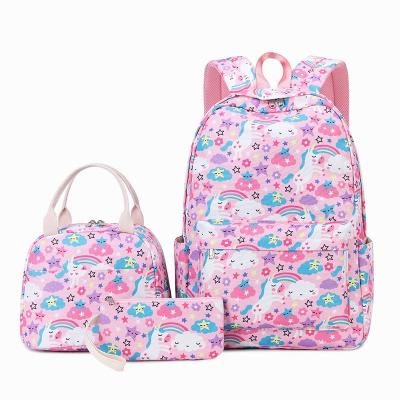 China 2022 waterproof new unicorn three piece backpack school bag for school girls cute cartoon large capacity portable backpack for sale