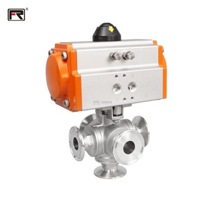 China High Quality Safe And Durable Stainless Steel Tri Flange Five Way Pneumatic Ball Valve for sale