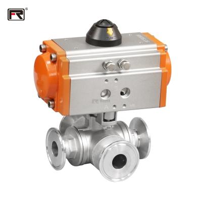 China Selling good quality safe and durable ball valve newly designed four way pneumatic ball valve tri flange durable stainless steel for sale