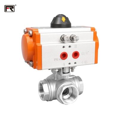 China Safe And Durable Stainless Steel Manual Pneumatic Female Threaded Four Way Ball Valve for sale