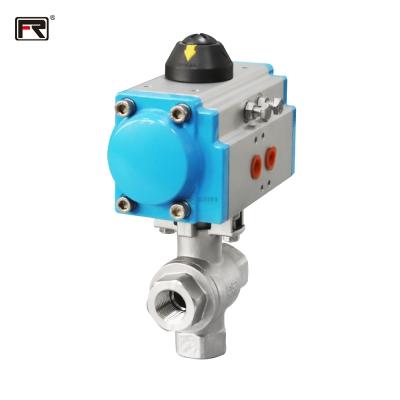 China Safe And Durable High Quality Pneumatic Stainless Steel Vertical Female Threaded Three Way Ball Valve for sale