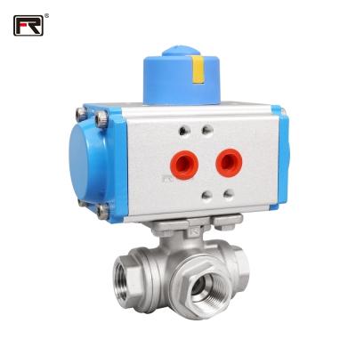 China High quality safe and durable cf8m female NPT/BSPT SS304 SS316 L/T type threaded 3 way ball valve with pneumatic actuator for sale