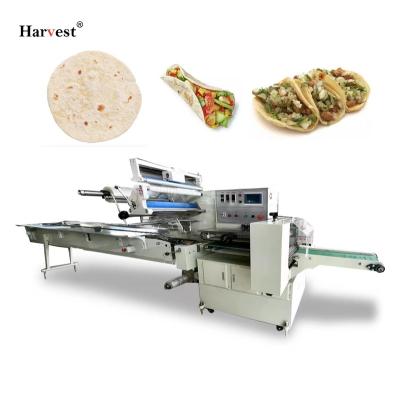 China Full Automatic Food Bread Pocket Seal Topping Equipment Tortillas Pita Bread PVA Film Package Machine for sale