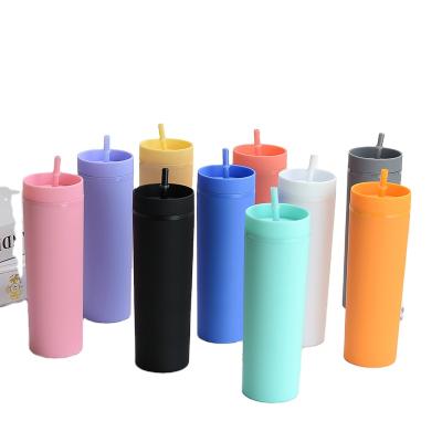 China 16oz 450ml Matte Acrylic Cups Viable Custom Double Wall Plastic Acrylic Tumbler Cups With Straw for sale