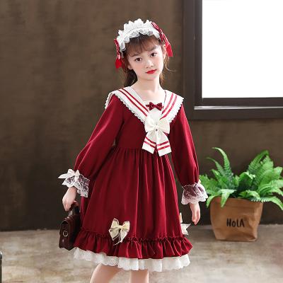 China 2021 NEW GIRLS NAVY Lapel Dress Anti-Static Girls Lace Up Bow Dress for sale