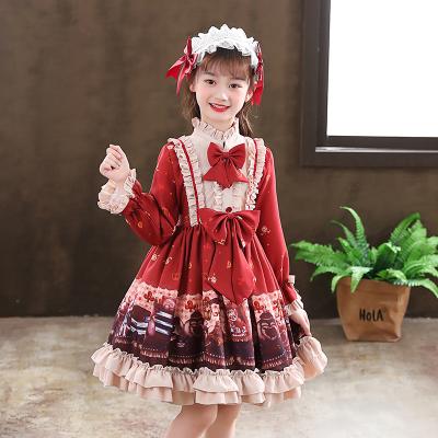 China Girl's anti-static dress with Chinese cute wedding birthday party long bow princess dress drag 2-12 years old dress for sale