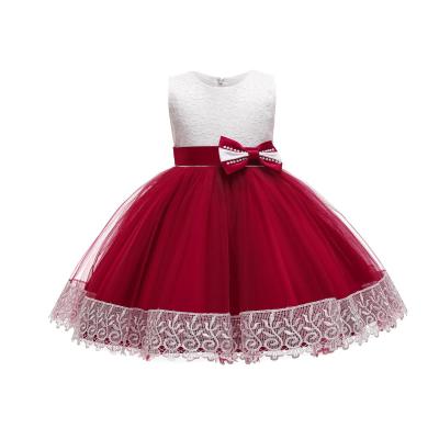 China 2021 anti-static European and American dress bow tie dress color machine embroidered lace dress for sale