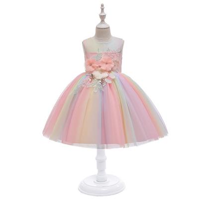 China Anti-wrinkle child summer dress girls flower tutu skirt girls elegant dress sleeveless summer casual tutu dress for sale