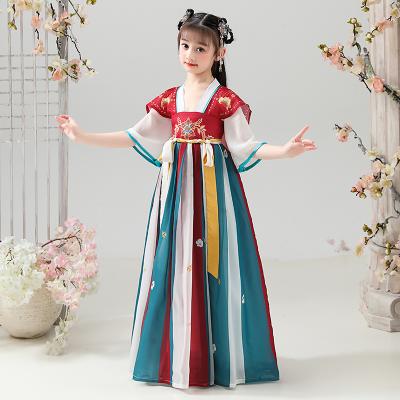 China Hanfu Anti-Static Chinese Style Girls 3-14 Years Retro Design Figured Pattern Chiffon Skirt for sale