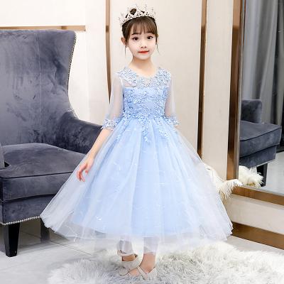 China Anti-static elegant three-dimensional mesh children's lace dress girl's embroidery dress lace up tailed skirt for sale