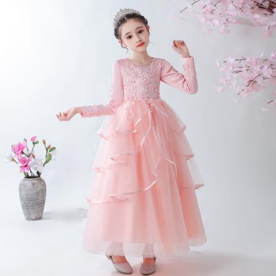 China Anti-Static Sweet Pink Anti-Static O-Neck Long Style Girls Girls Dresses for sale