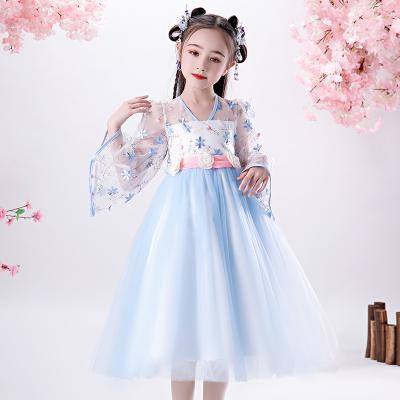 China 2021 Hanfu Popular Anti-static Girls' Dress Blue Embroidery Soft Elegant Girl's Dress Girl's Performance Antique Dress for sale