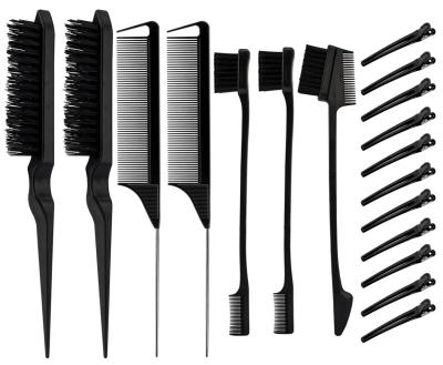 China Portable Waterproof Double Sided Comb Eyebrow Brush With Hair Clip, Teasing Hair Brush With Rat Tail, Pin Rat Tail Comb And Edge Brush Set for sale