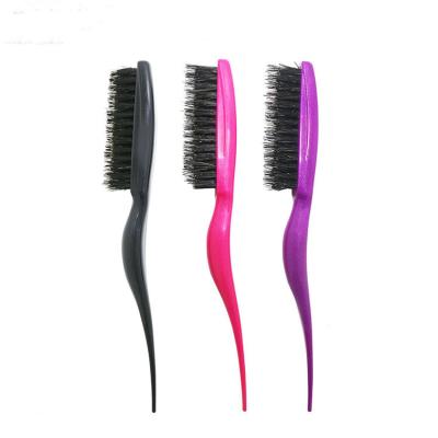 China Bulk Edge Comb Brush Barber Black Edge Control Hair Salon Logo Boar Nylon Bristles Hair Duct Wholesale Custom Edge Brush for sale