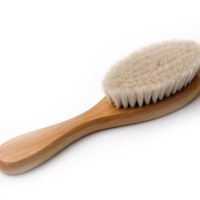 China Baby Compact Wooden Hair Brush and Comb Set Natural Soft Goat Stiffens Hair Brush for Cradle Treatment Wooden Bristle Brush for sale