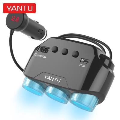 China Professional Cyberpunk Yantu LM21 12v-24V Car Cigarette Lighter with 3 Plugs and Type-C Usb Port 70cm Power Cord for sale