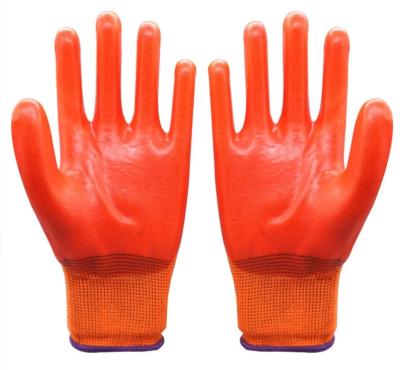 China Anti-smash PVC Coated Gloves 13gauge Orange Polyester Orange PVC Full Coated Gloves Working Gloves for sale