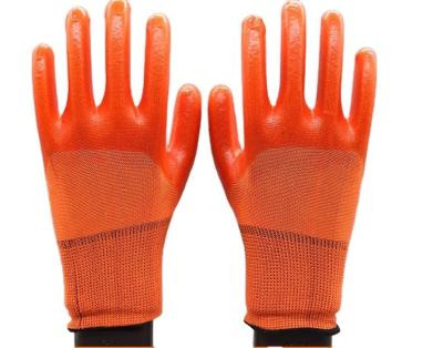 China Anti-smash pvc half coated gloves 13 gauge orange polyester haif orange pvc coated gloves for sale