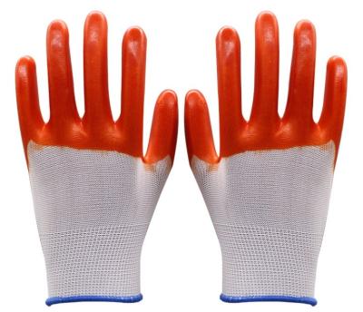 China Anti-smash PVC Gloves PVC Half Coated Gloves 13gauge White Polyester Orange PVC Half Coated Gloves for sale