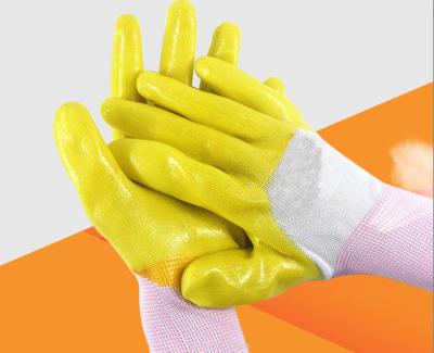 China Anti-smash PVC Coated Gloves 13gauge White Polyester Yellow PVC Half Coated Gloves Working Gloves for sale