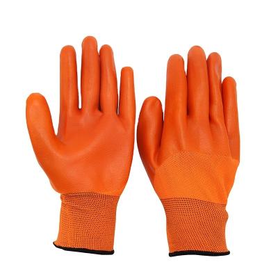 China 13G Polyester Anti-Slip Orange Liner With PVC Coated Orange Half Cut Glove for sale