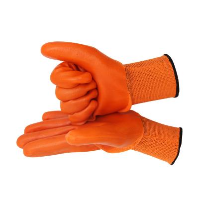 China Breathable Stretchy 13G Orange Fully Coated PVC Coated Glove for sale