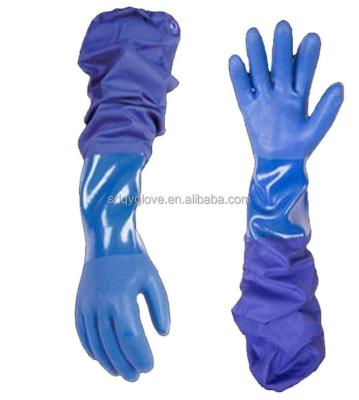 China Full PVC Anti-Slip Blue Coated Glove Resistant Gloves Spliced ​​Long Sleeve Chemical And Oil Work for sale